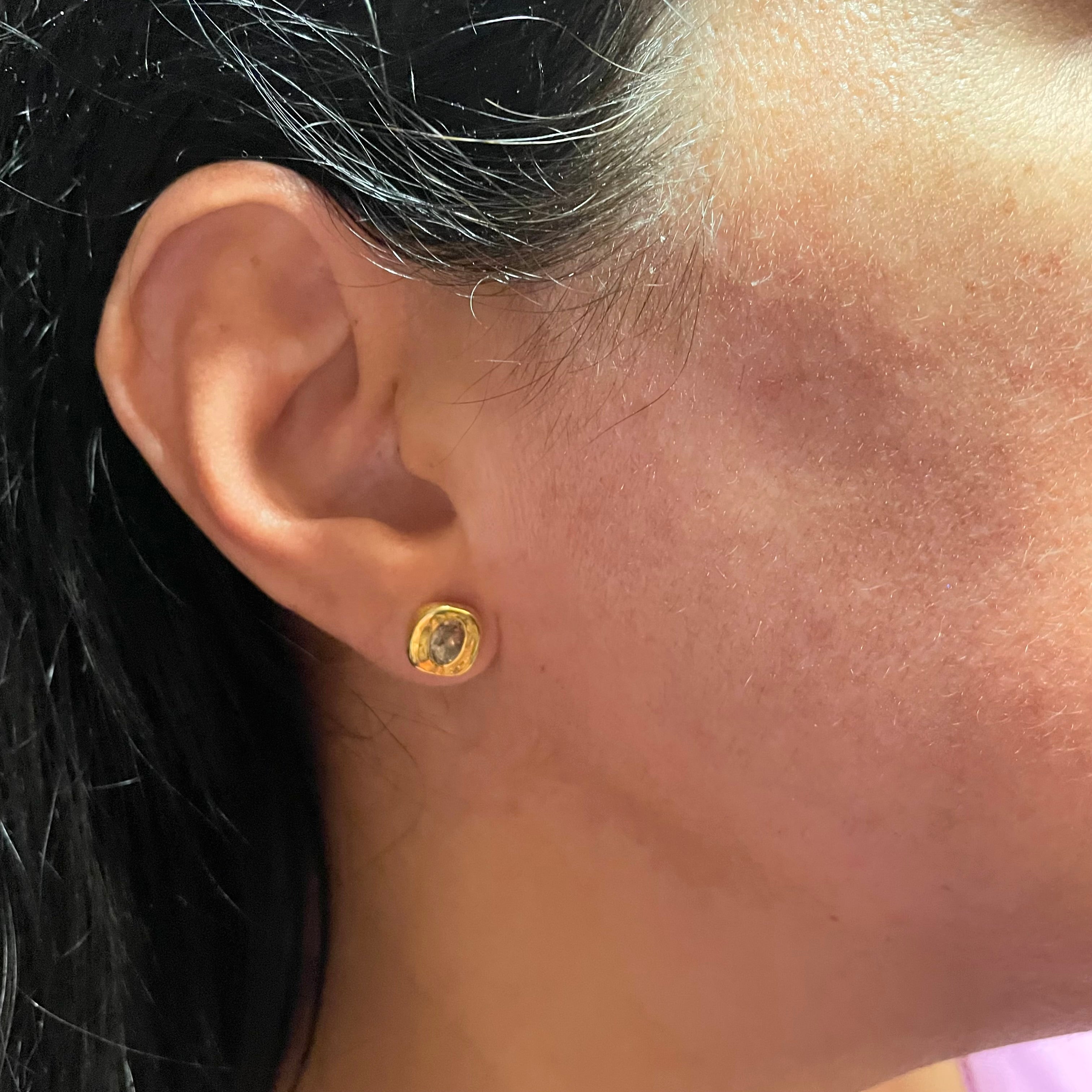 On ear, Smoky quartz gold vermeil studs by Amy Delson