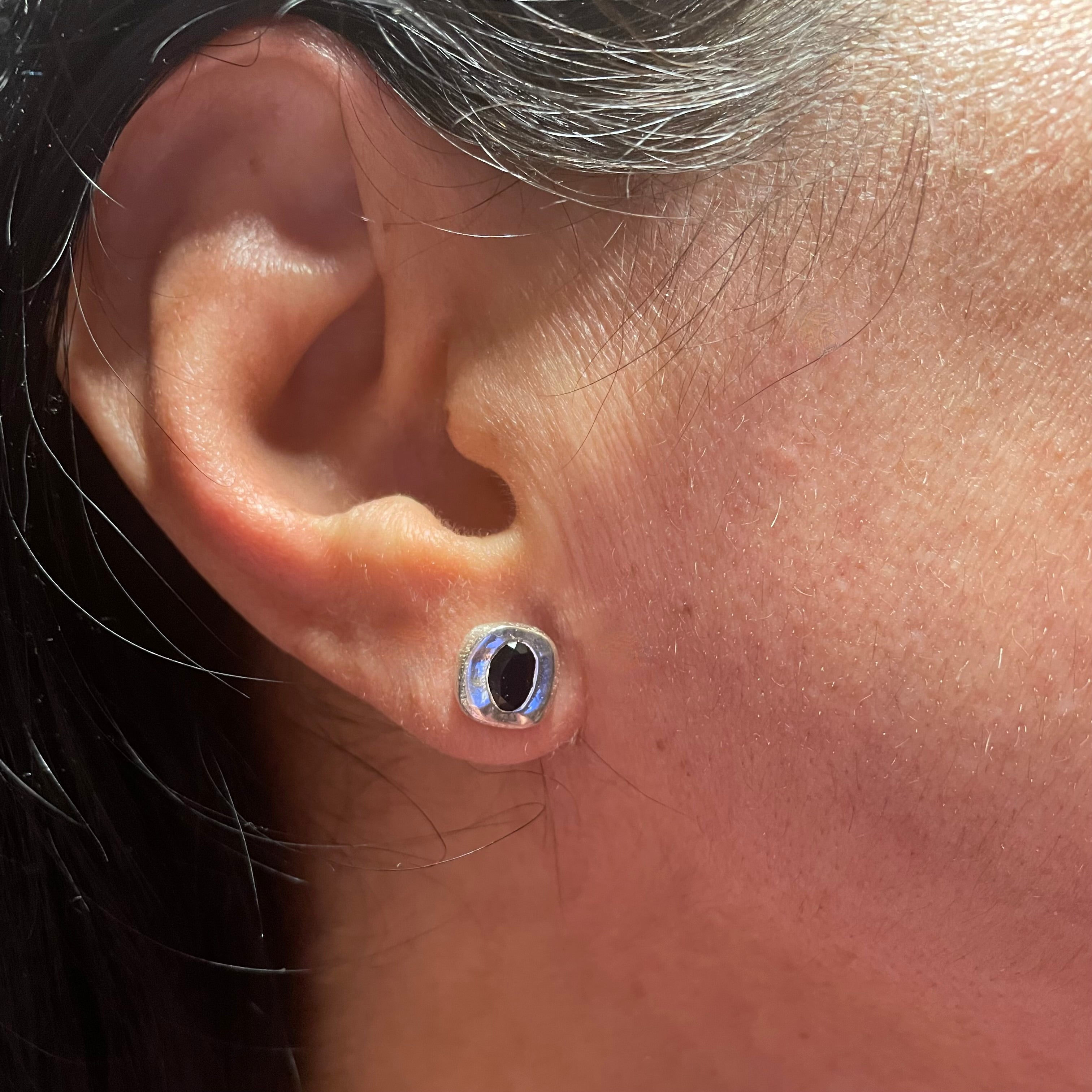On ear Sterling silver black onyx stud earrings by Amy Delson
