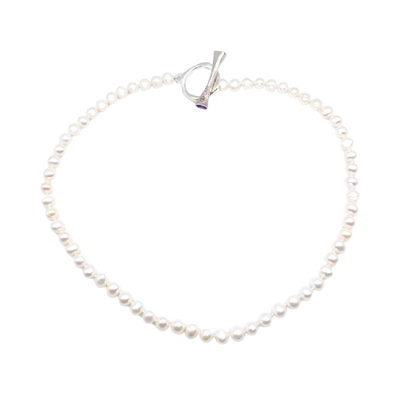 Pearl necklace with silver toggle clasp by Amy Delson