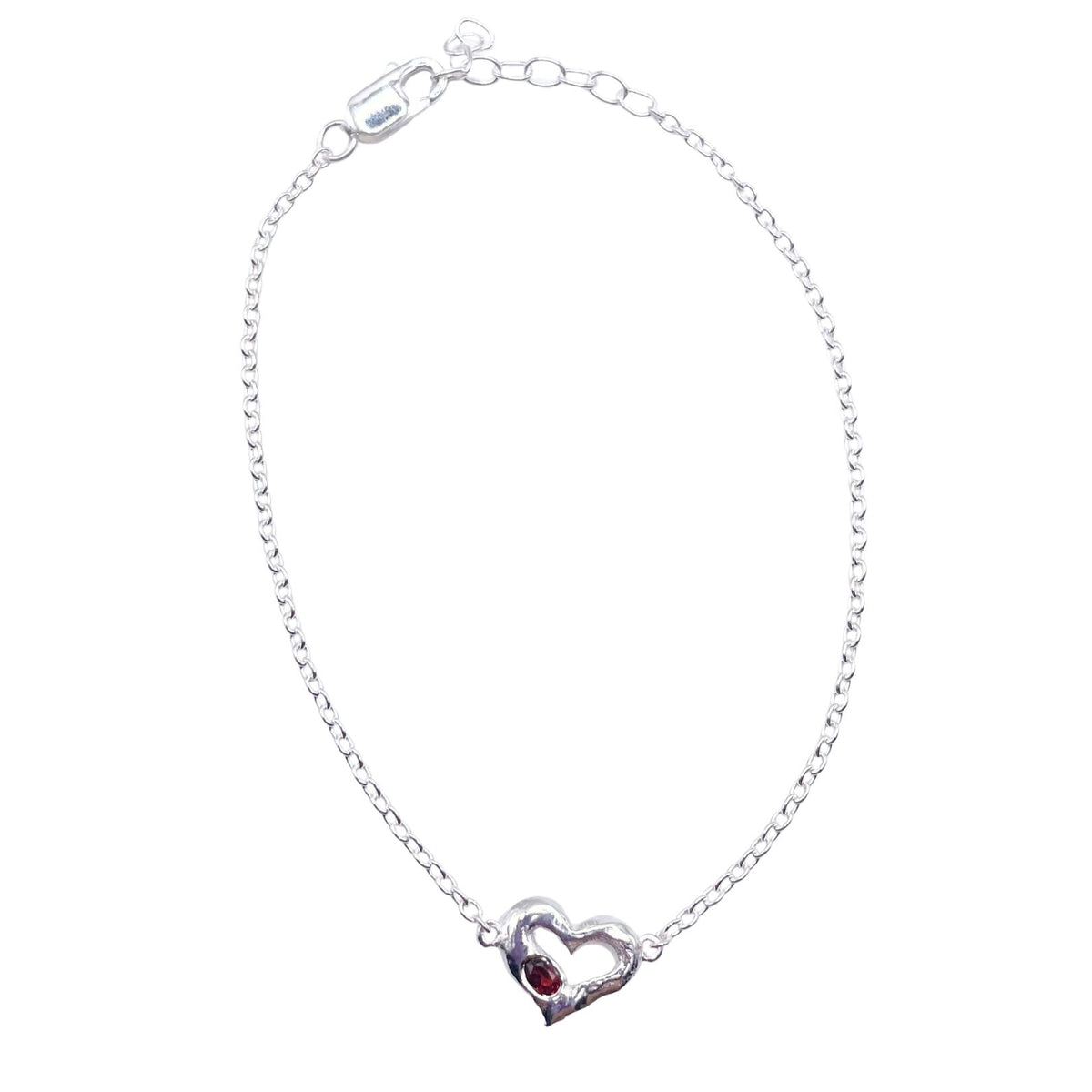Silver garnet heart bracelet by Amy Delson