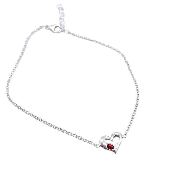 Sterling Silver Heart with red garnet bracelet by Amy Delson 