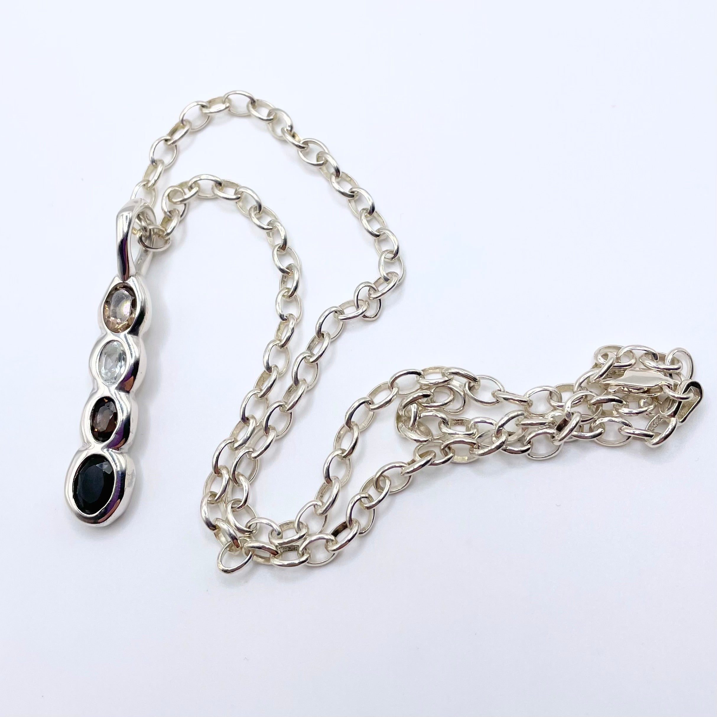 Sterling Silver onyx, white topaz, smoky quartz necklace by Amy Delson