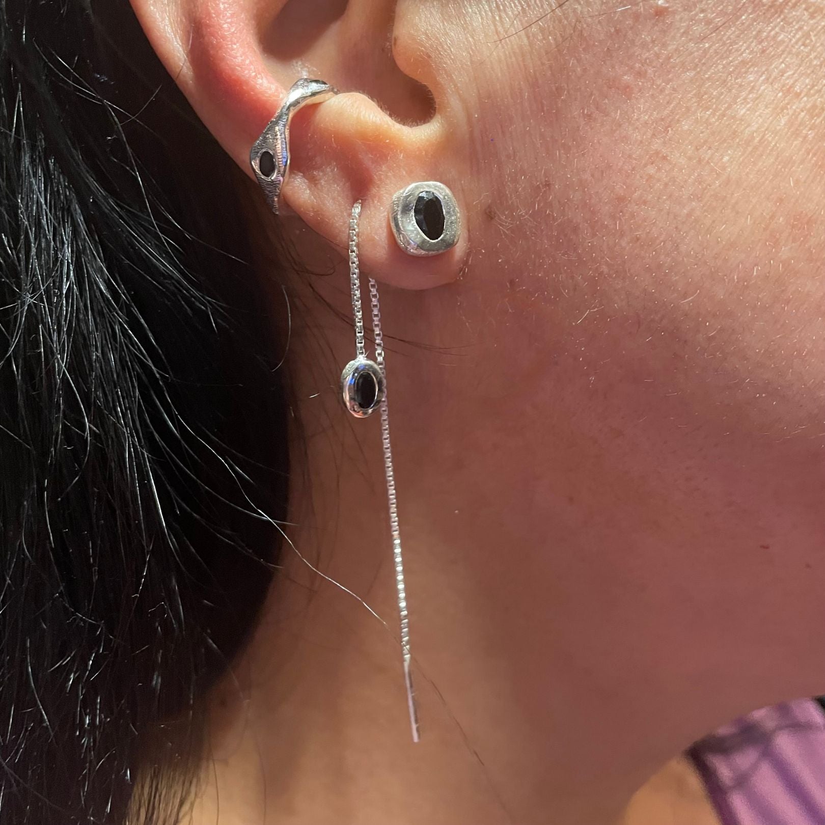 Sterling silver black onyx earring trio by Amy Delson