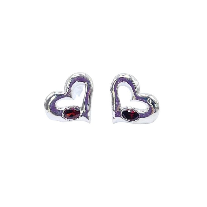 Sterling silver garnet heart earrings by Amy Delson