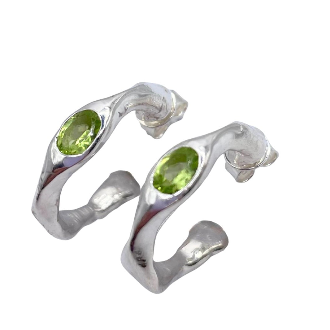 Sterling silver green peridot hoop earrings by Amy Delson