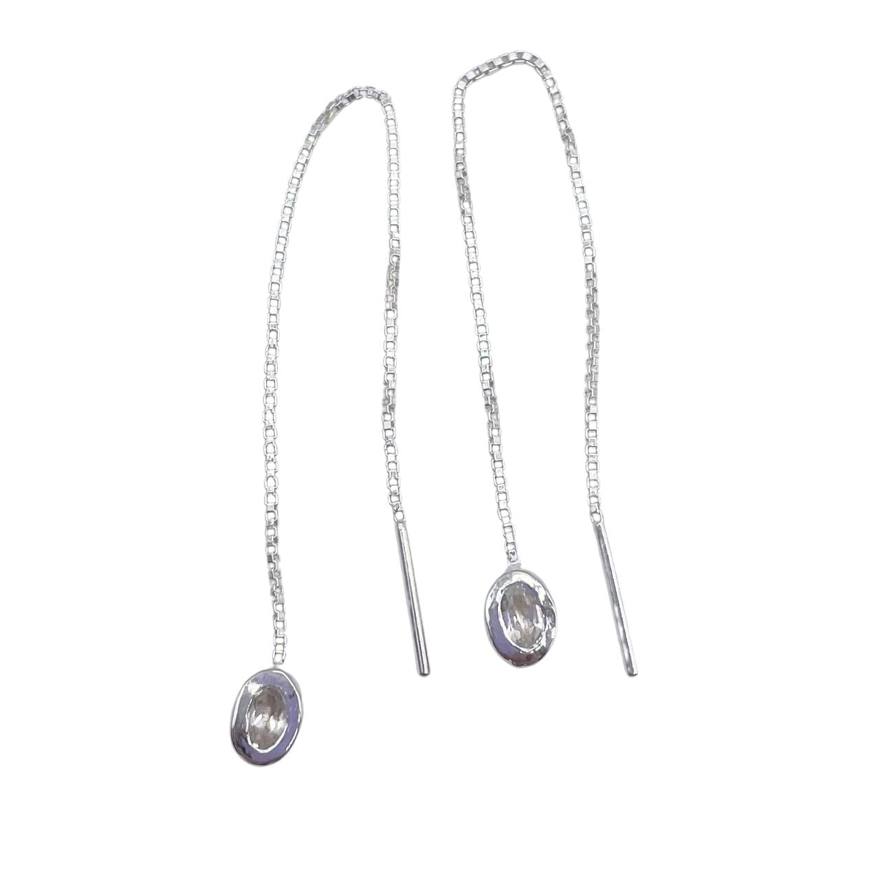 Sterling silver white topaz threader earrings by Amy Delson
