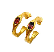 Red Garnet Gold Hoop Earrings by Amy Delson