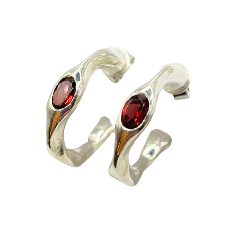 Red Garnet Silver Hoops by Amy Delson