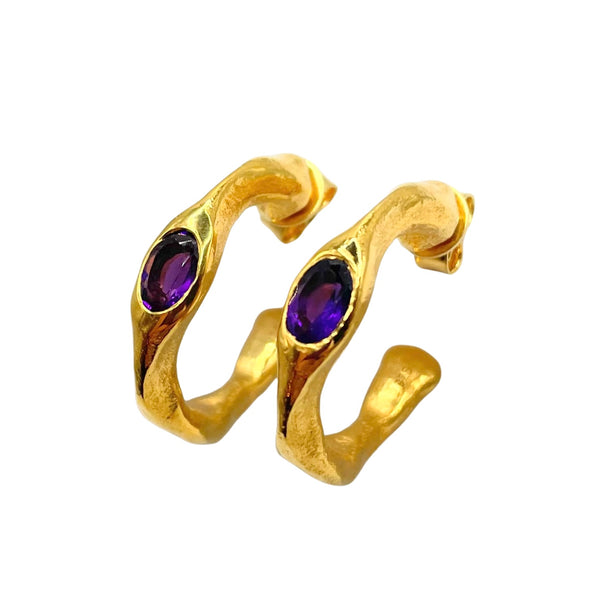 Purple Amethyst Gold Hoop Earrings by Amy Delson