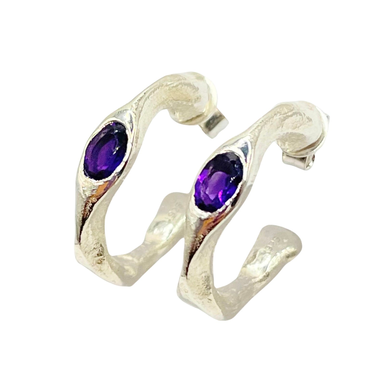 Purple Amethyst Silver Hoop Earrings Amy Delson