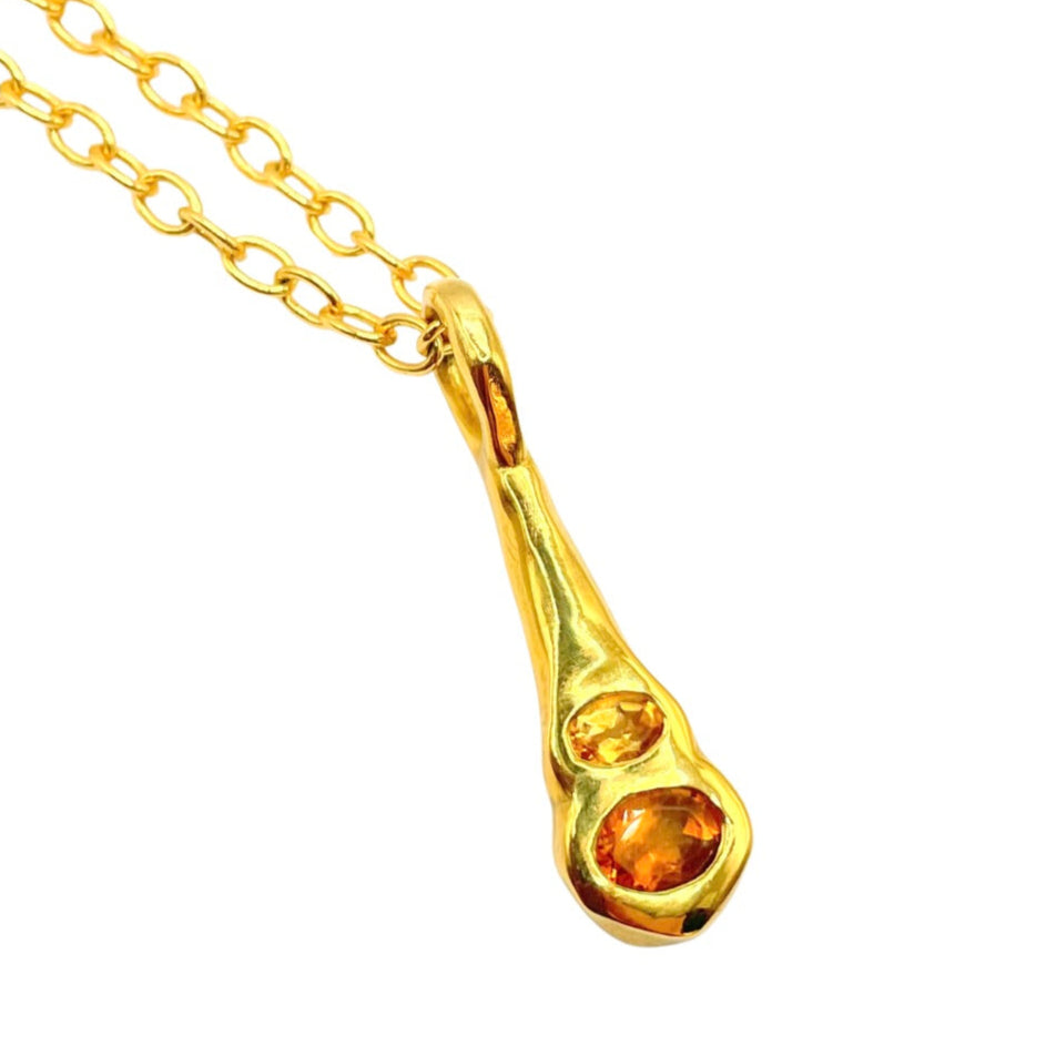 Orange Citrine Gold Two stone pendant by Amy Delson