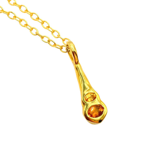 Orange Citrine Gold Two stone pendant by Amy Delson