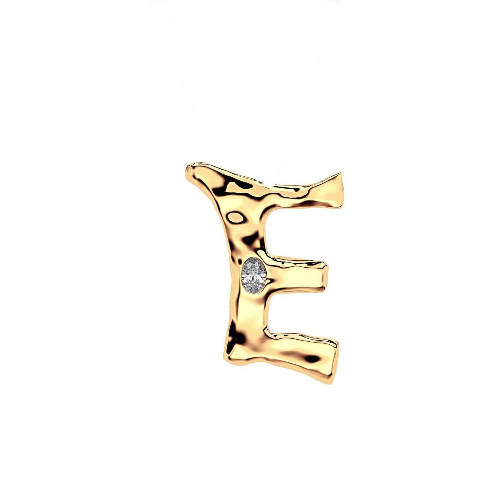 Letter E in 14k gold with lab diamond by Amy Delson