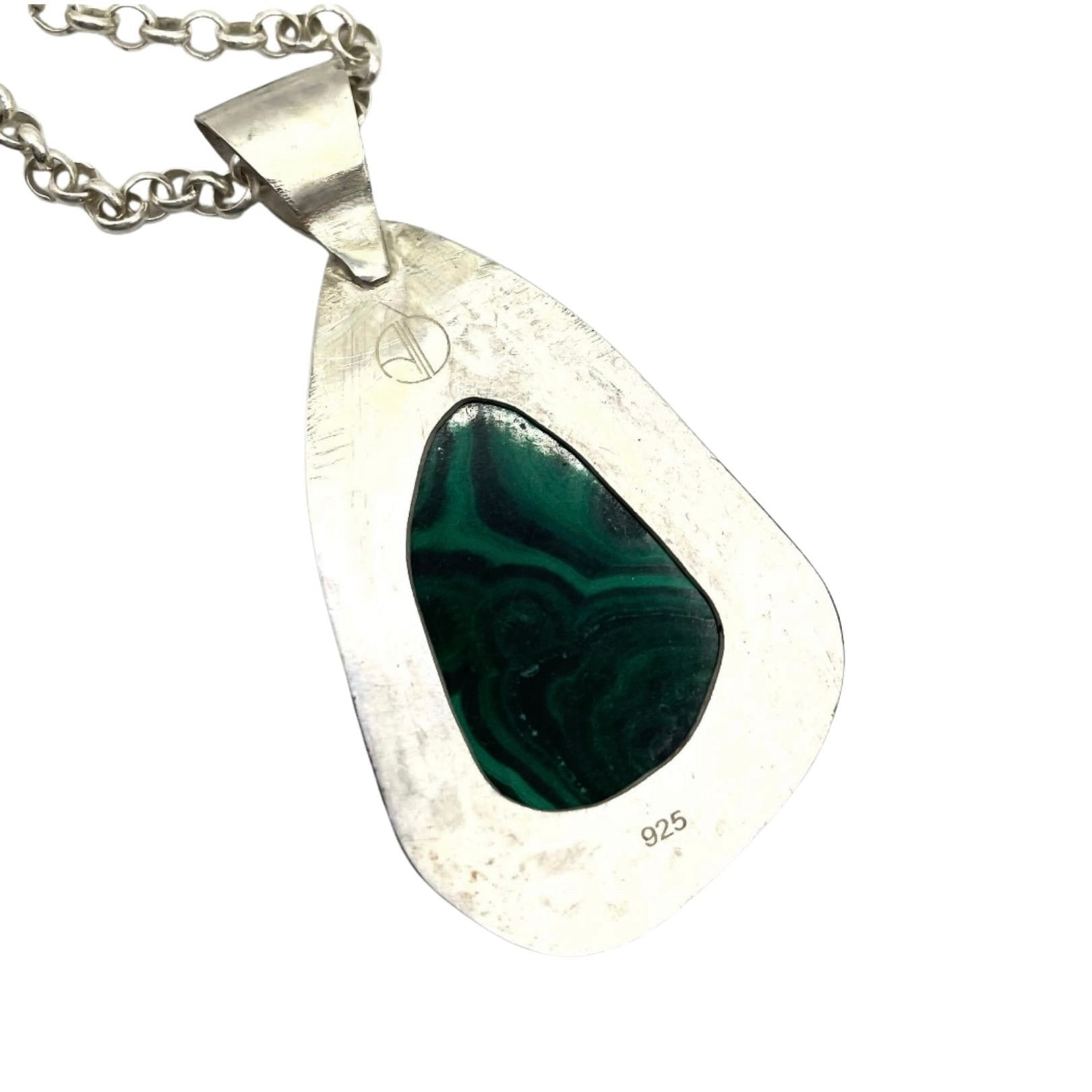 back of malachite silver pendant by Amy Delson
