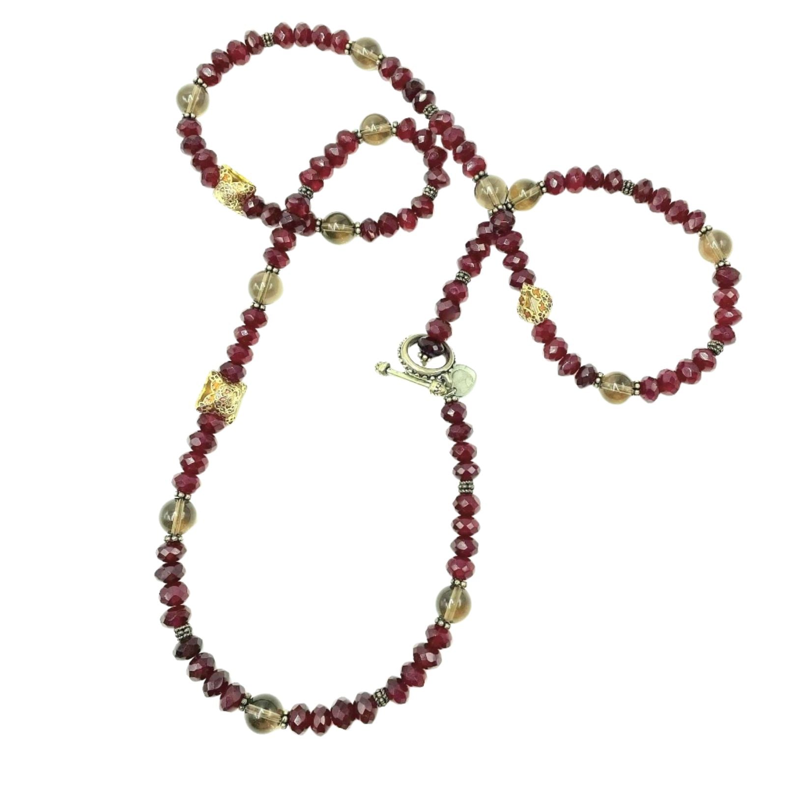Rebecca - Red Beaded Long Necklace with Cloisonné