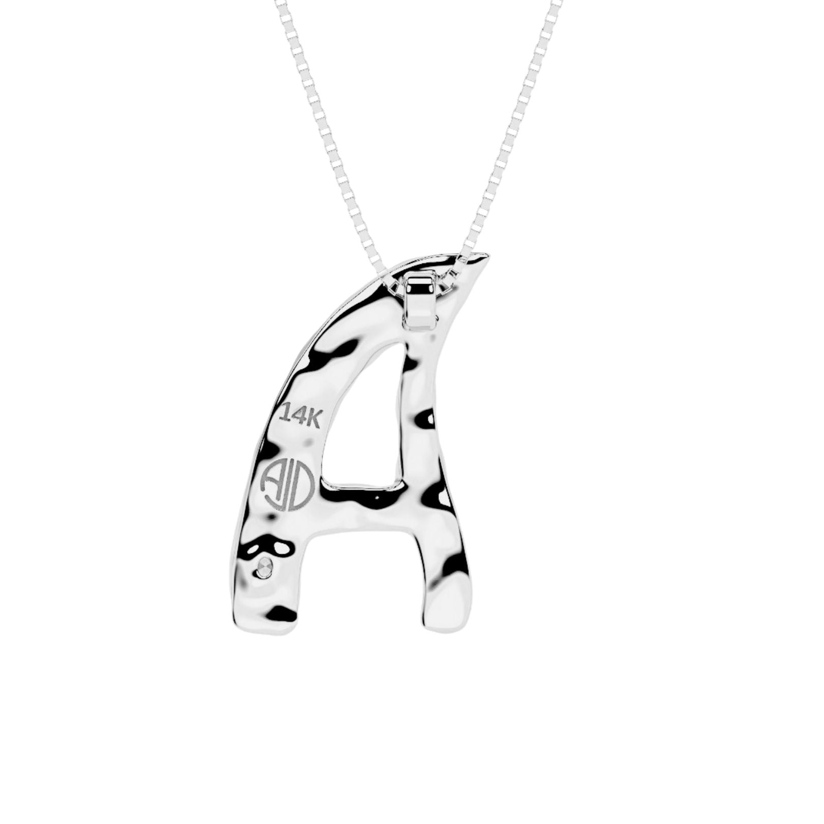 Back of white gold with lab diamond letter A necklace by Amy Delson