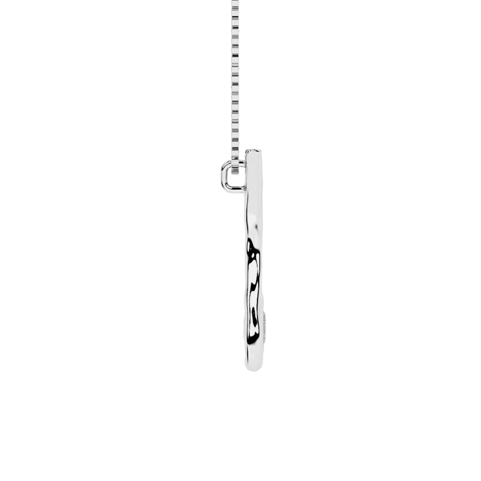 Side view of white gold with lab diamond letter A necklace by Amy Delson