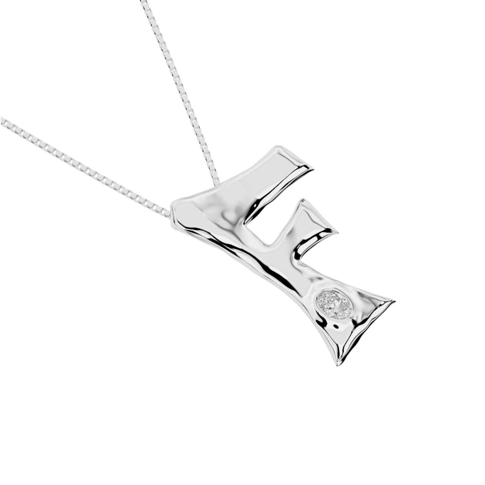 white gold with lab diamond letter F necklace by Amy Delson
