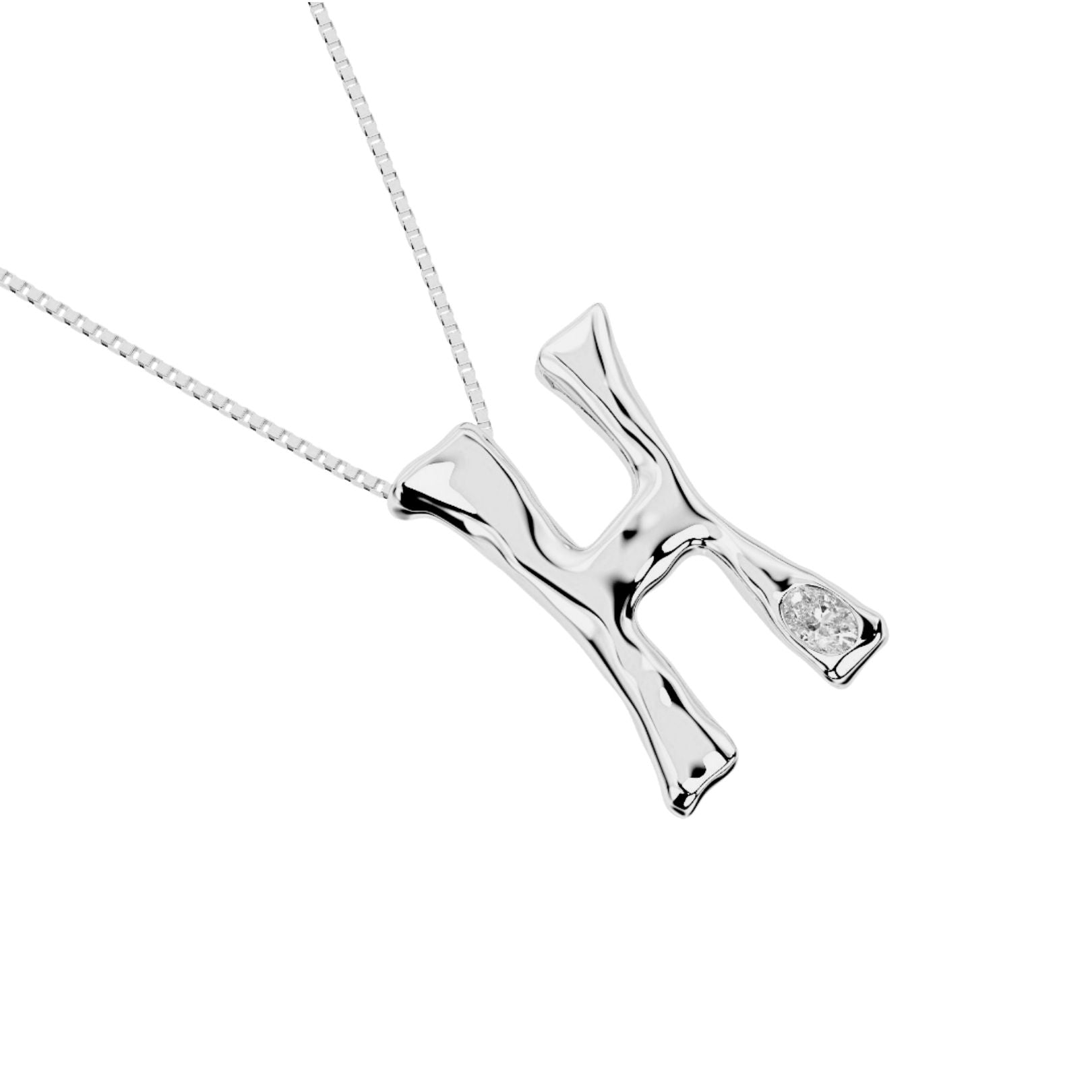 white gold with lab diamond letter H necklace by Amy Delson