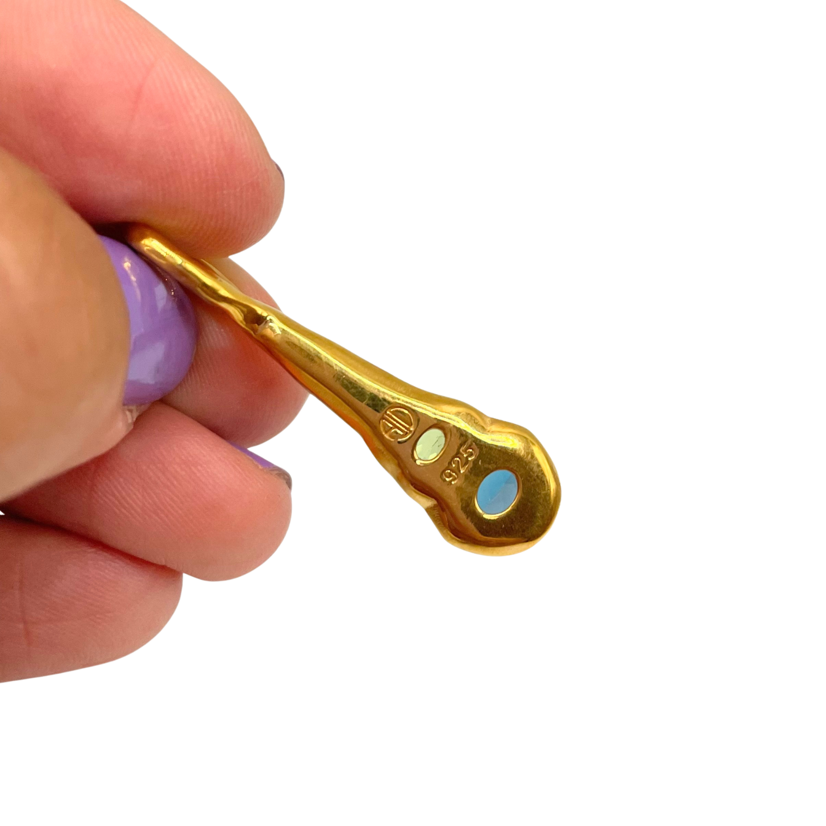 back of Green Peridot Blue Topaz olivia necklace by Amy Delson in gold