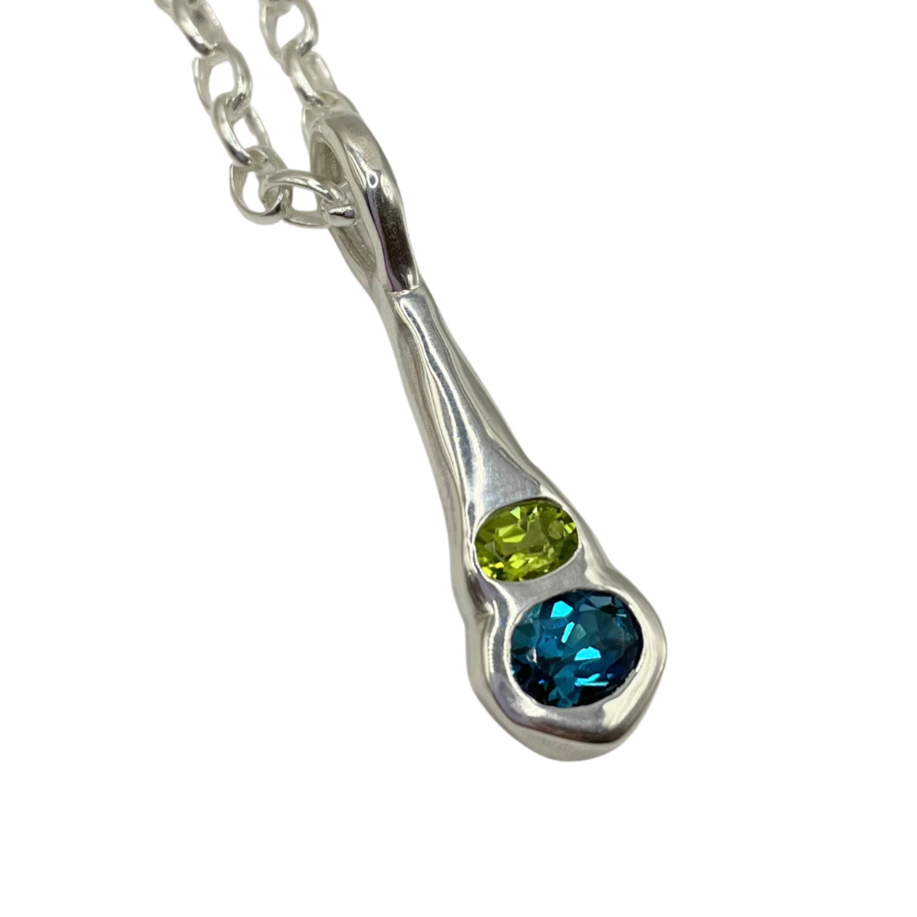 Olivia - Green Peridot, Blue Topaz Two Gemstone Pendant Necklace in Silver by Amy Delson