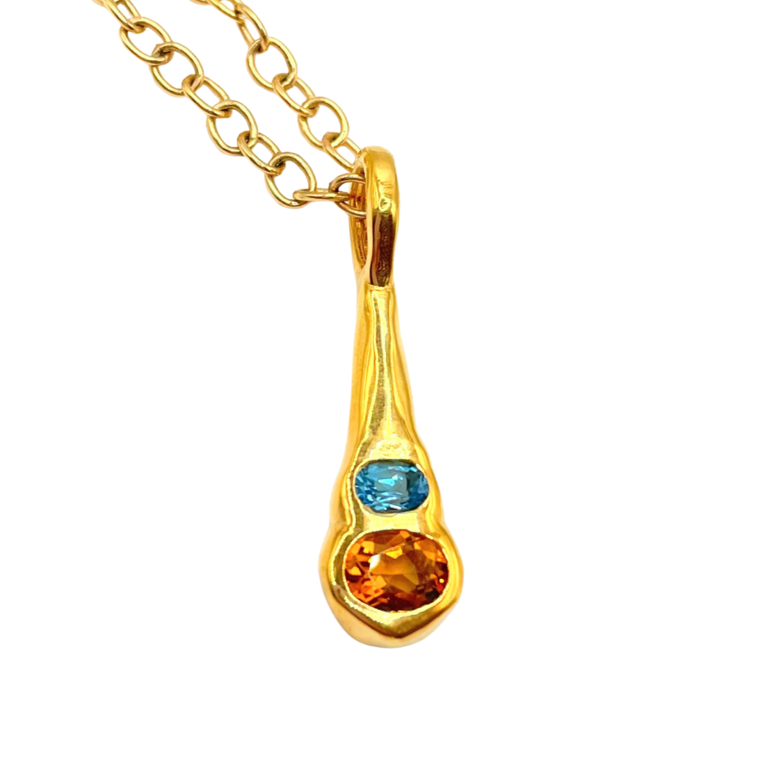 Blue Topaz Orange Citrine Pendant necklace in gold by Amy Delson