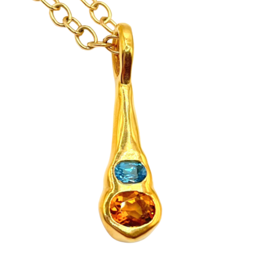 Blue Topaz Orange Citrine Pendant necklace in gold by Amy Delson