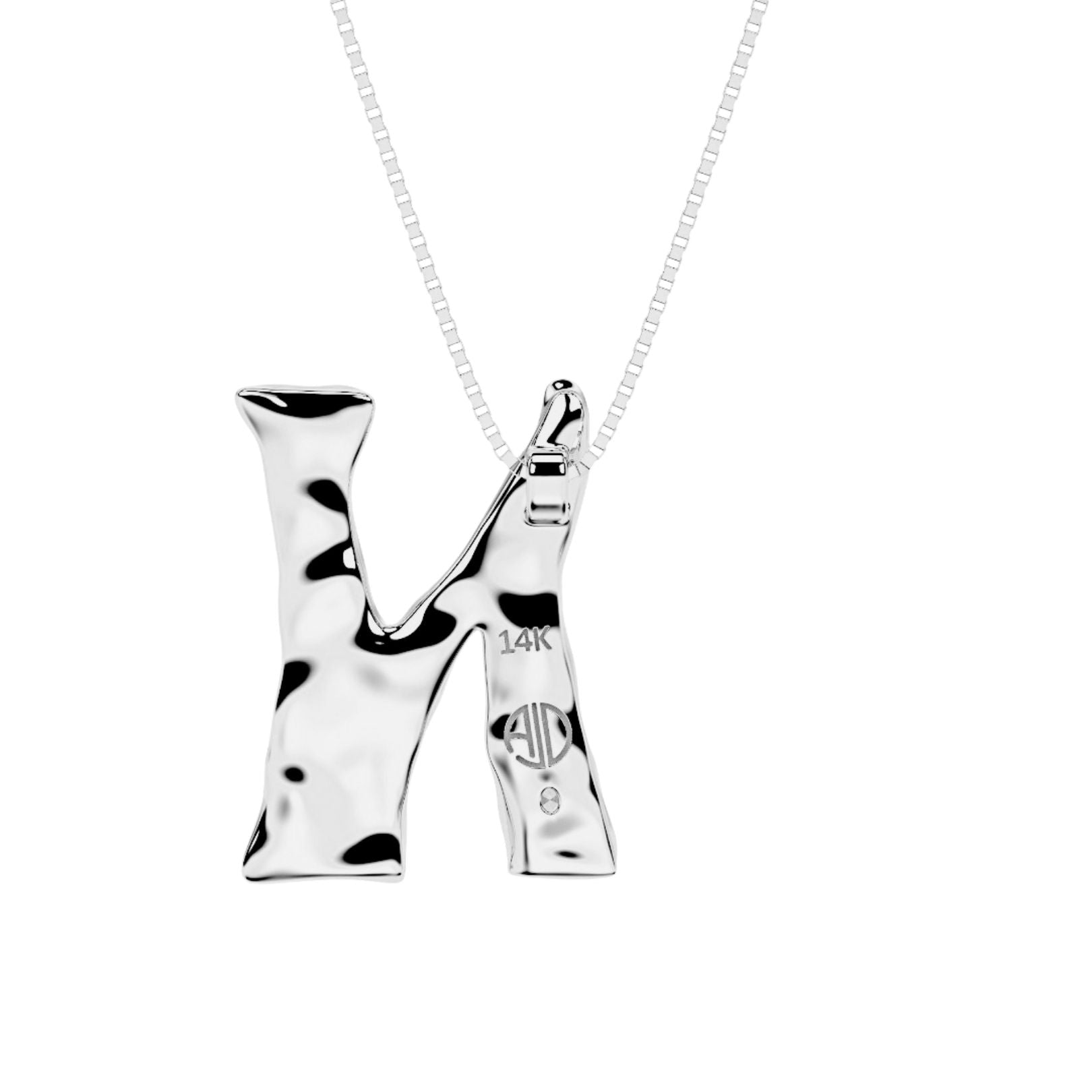 Back of white gold with lab diamond letter N necklace by Amy Delson