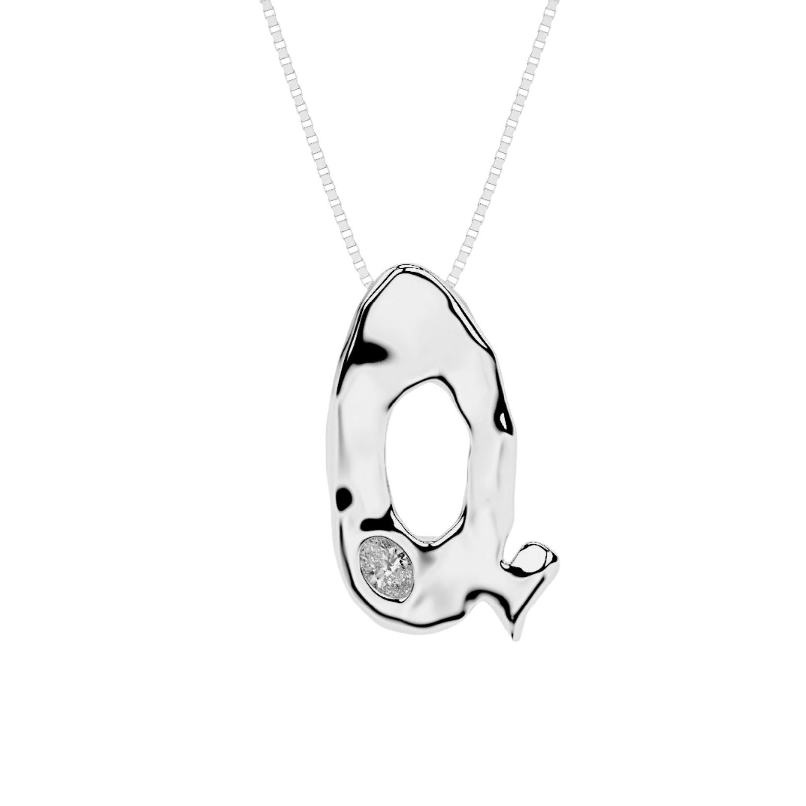white gold with lab diamond letter Q necklace by Amy Delson