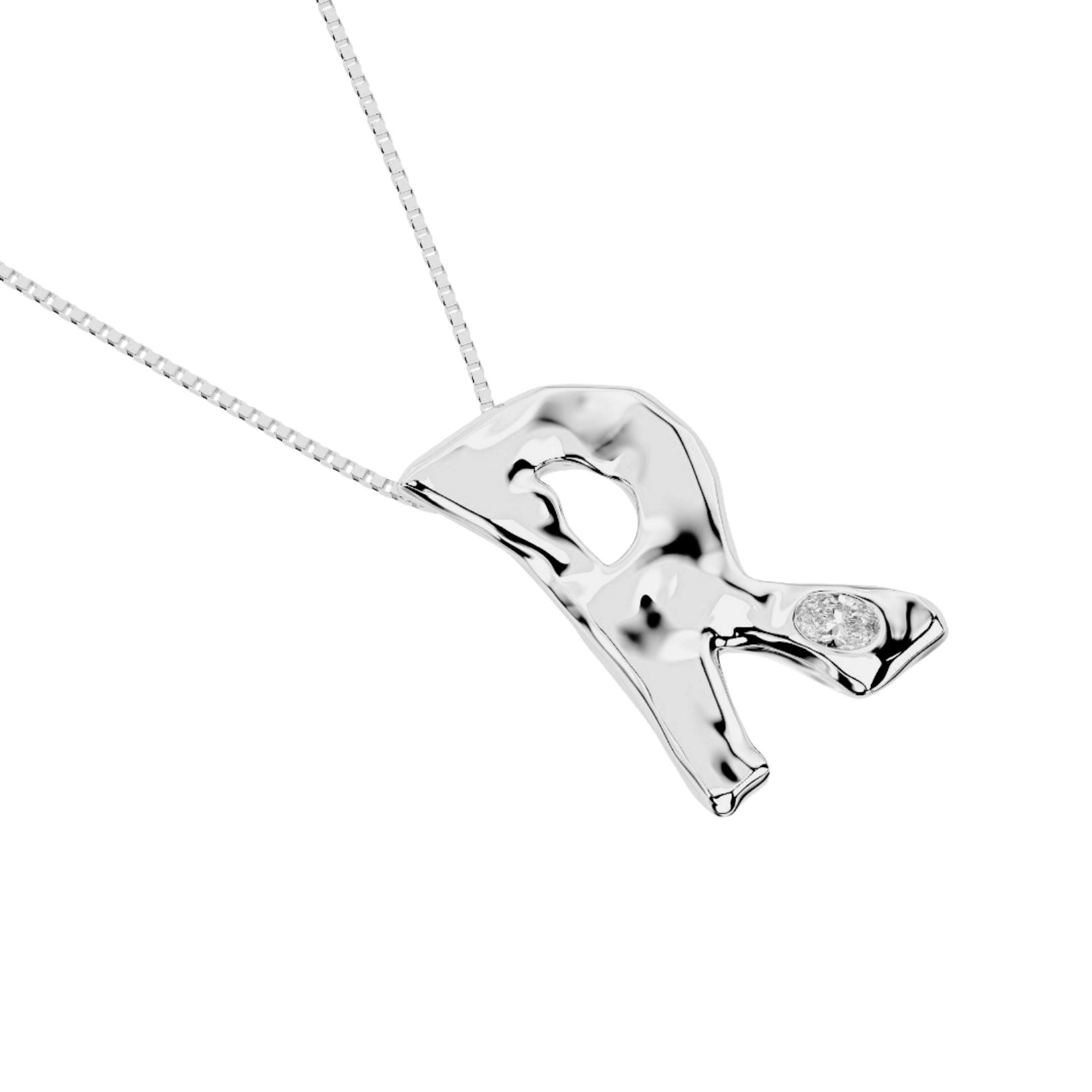 white gold with lab diamond letter R necklace by Amy Delson