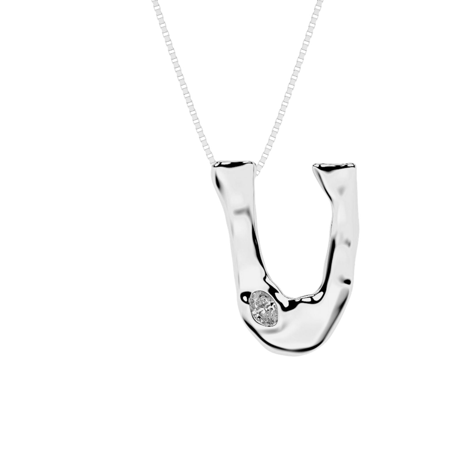 white gold with lab diamond letter U necklace by Amy Delson