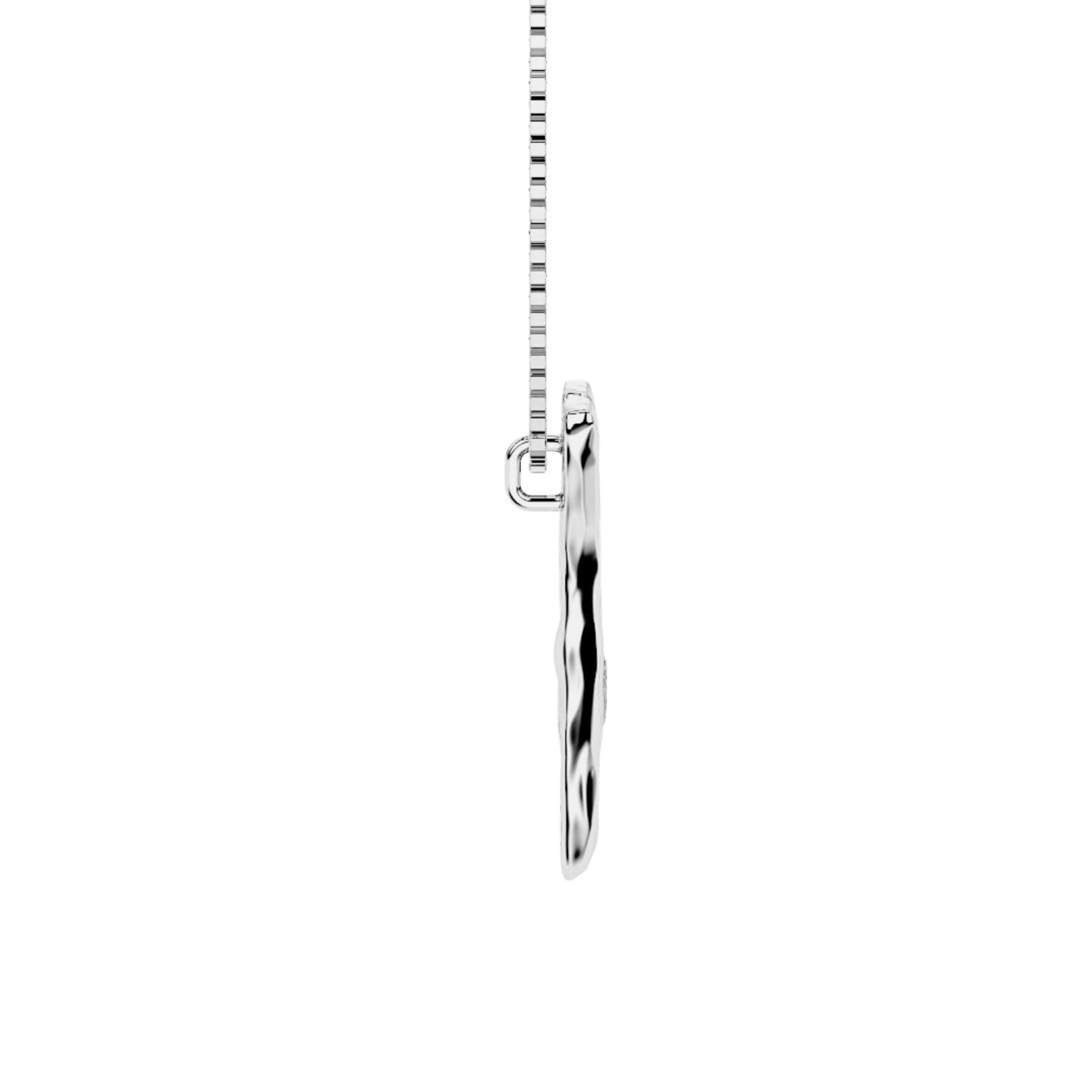 side view of white gold with lab diamond V necklace by Amy Delson
