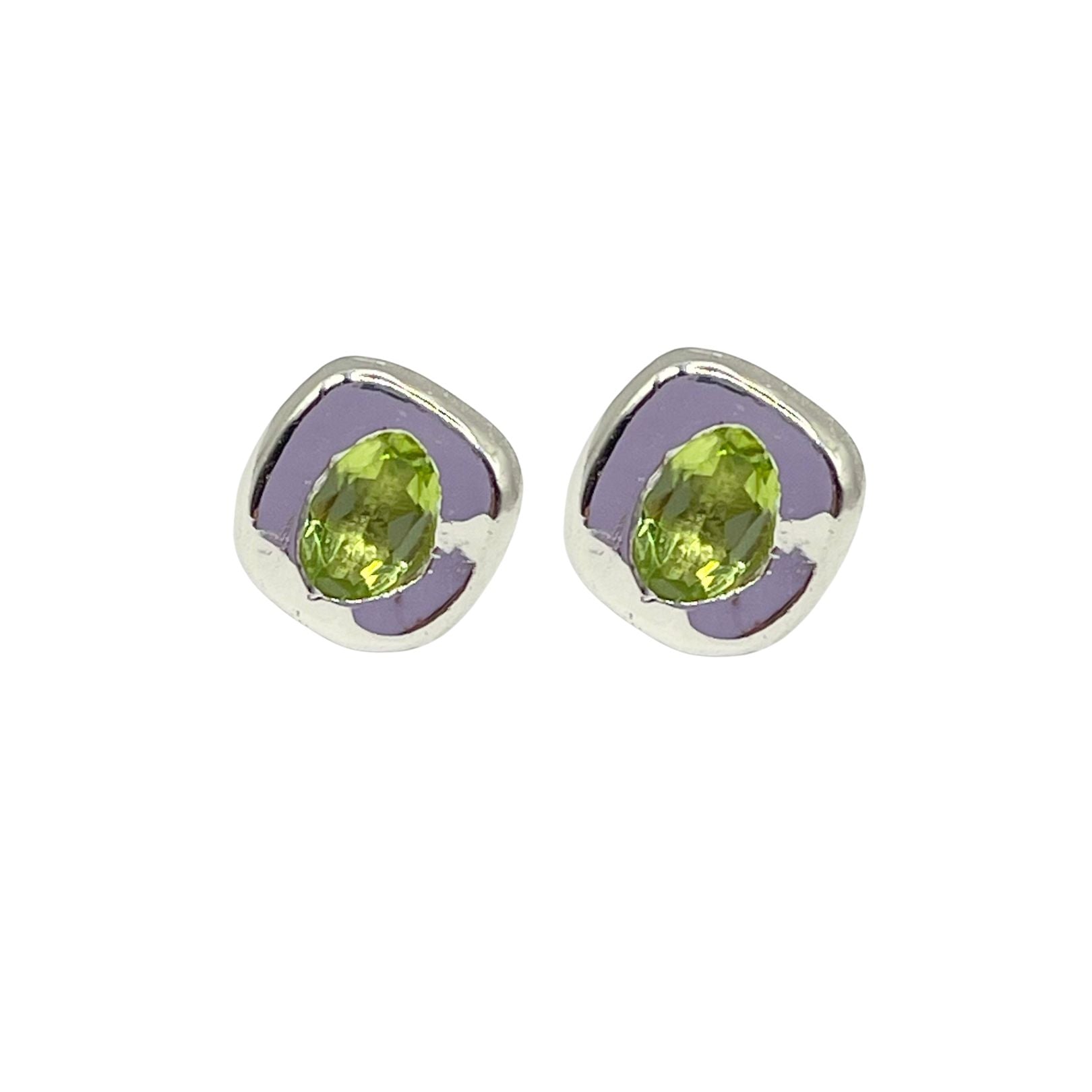 Stella - Green Peridot Stud Earrings in Silver