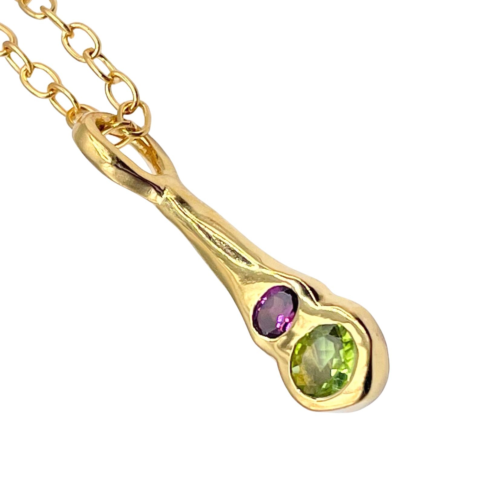 Olivia - Green Peridot, Pink Rhodolite Garnet Two Gemstone Pendant Necklace in Gold