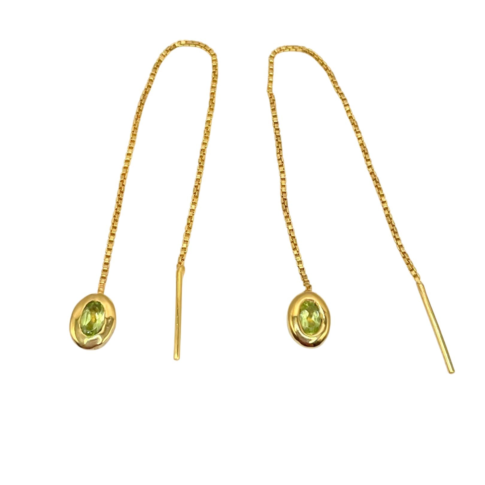 Thelma - Green Peridot Threader Earrings in Gold