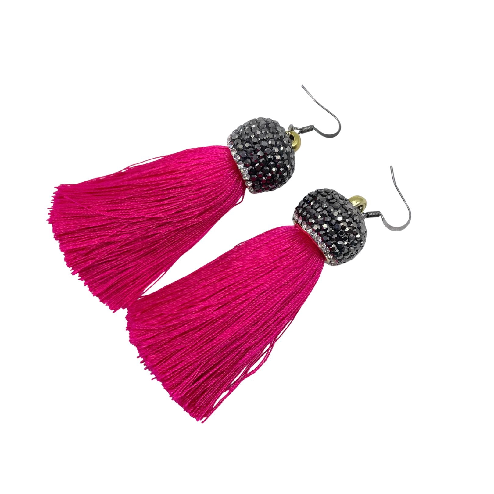 Pink silk tassel earrings by Amy Delson