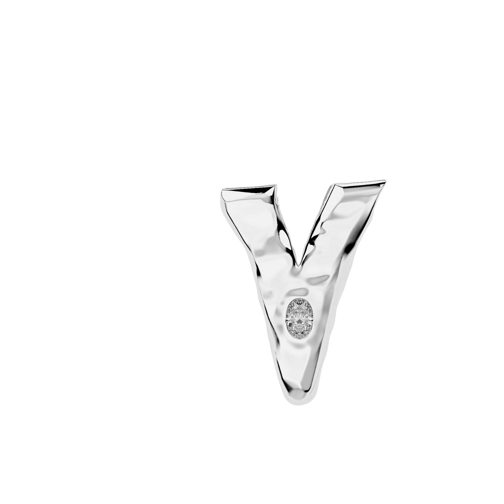 White Gold with Diamond Letter V by Amy Delson