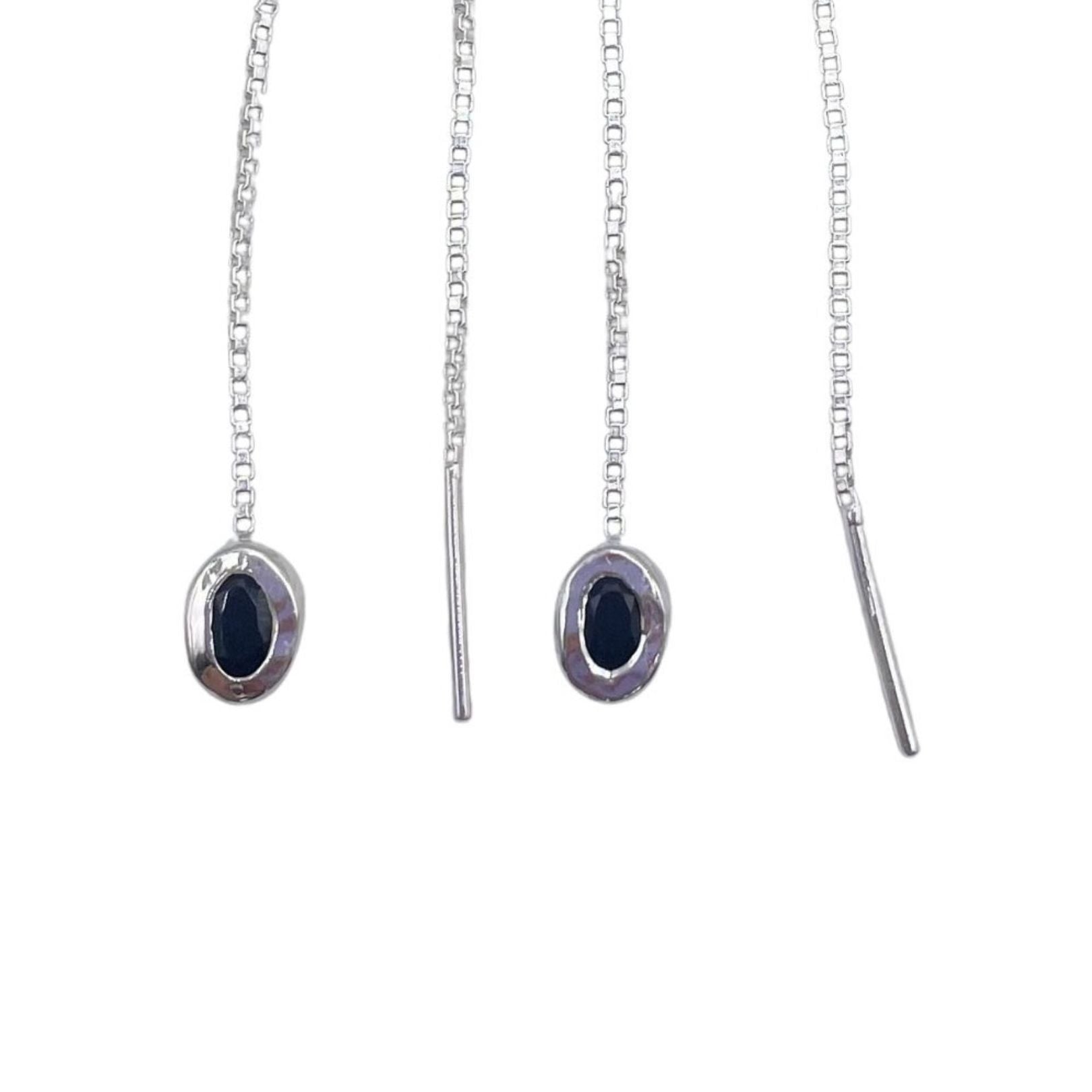 closeup black onyx sterling silver threaders by Amy Delson