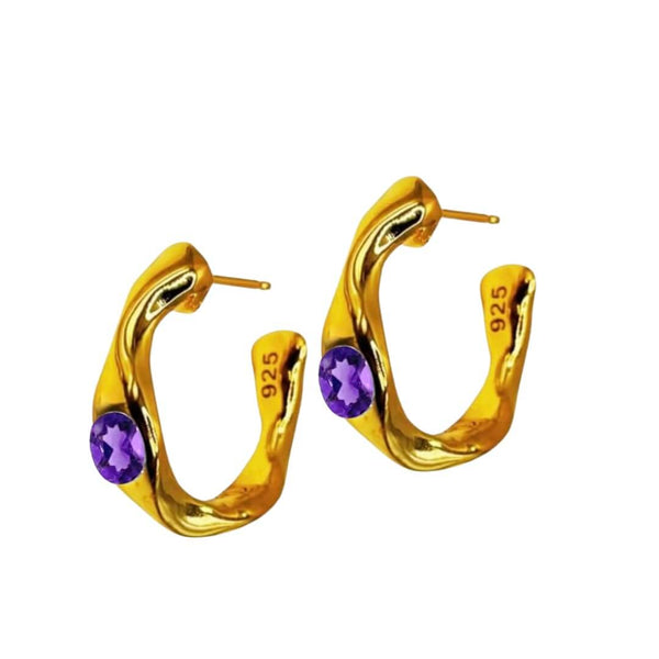 Amy Delson Amethyst gold hoop earrings