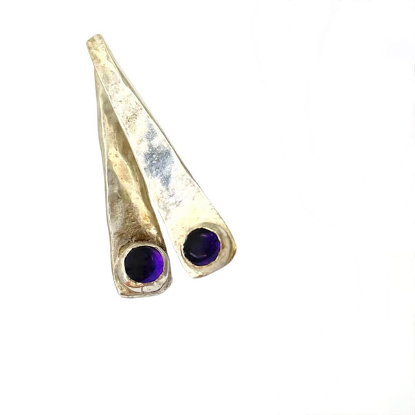 Moira - Amethyst Silver Wedge Drop Earrings