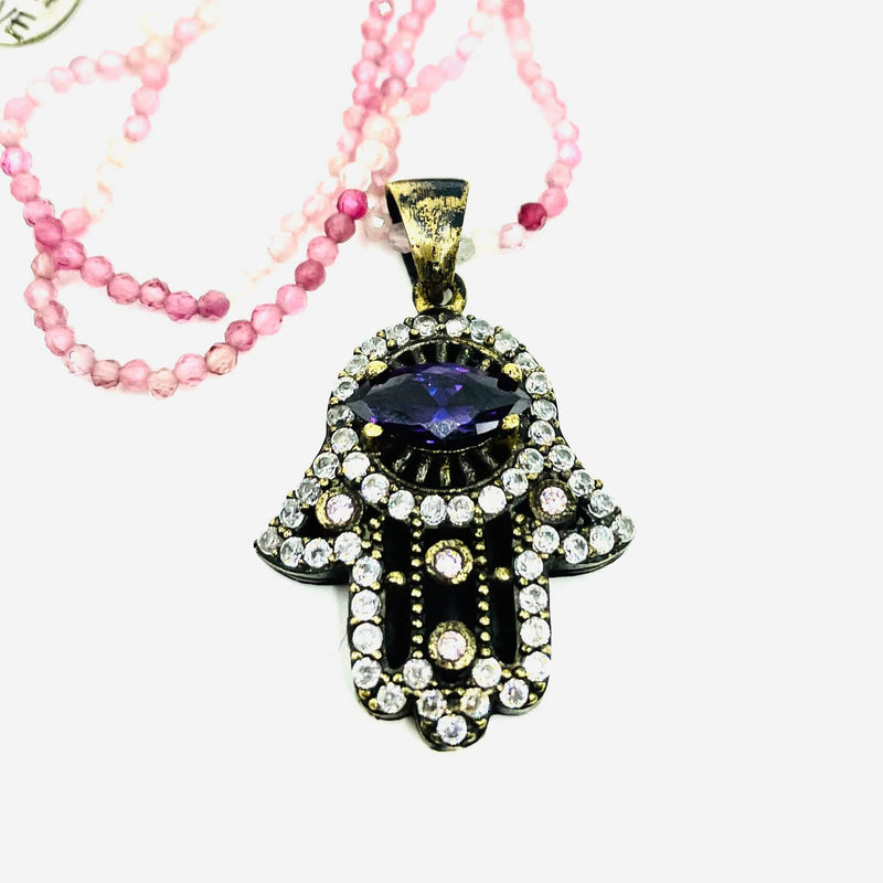 Pink Purple Hamsa Necklace Amy Delson