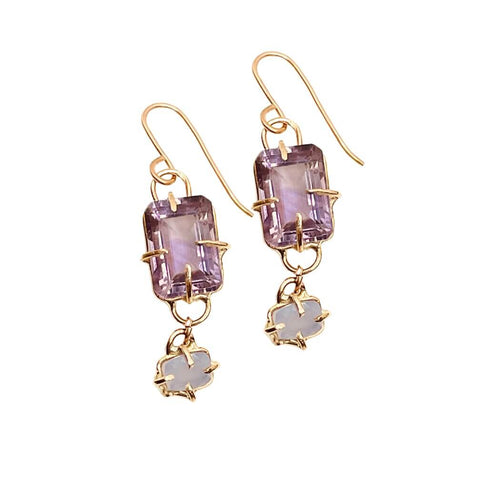 Amy Delson Amethyst Gold Blue Chalcedony Earrings