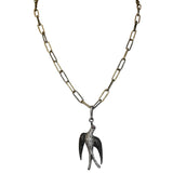 Betty - Crystal Bird Diamond Cut Paperclip Chain Silver Necklace