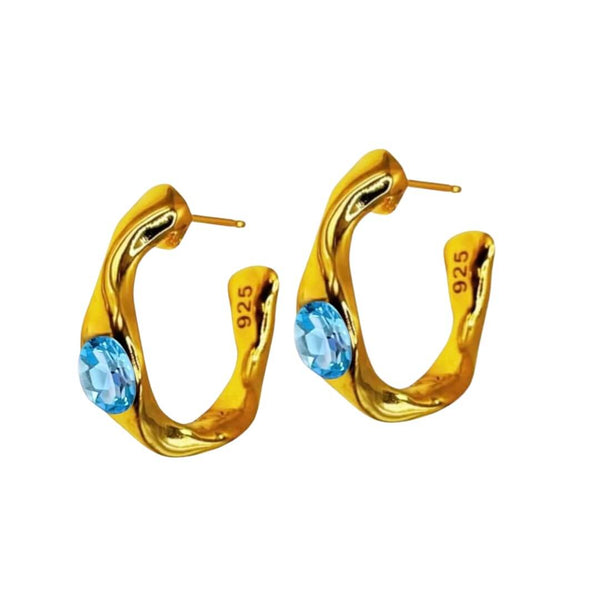 Amy Delson blue topaz gold hoop earrings