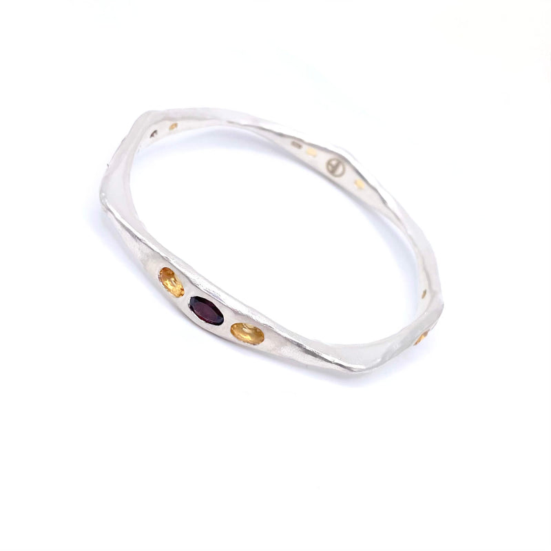 Bella - Twelve Gemstone Red Garnet, Orange Citrine Silver Bangle