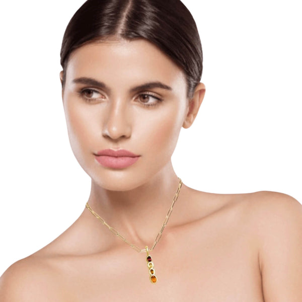 Amy Delson gold fourstone necklace on model