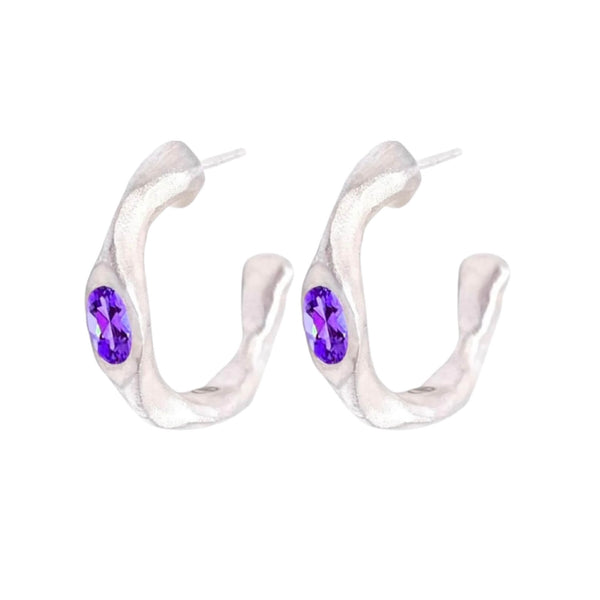 Harlow - Amethyst Silver Hoop Earrings