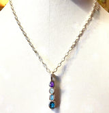 Ombré - Four Stone Garnet Citrine or Amethyst Blue Topaz Pendant Necklace