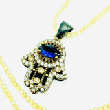 Champagne quartz blue CZ hamsa necklace by Amy Delson