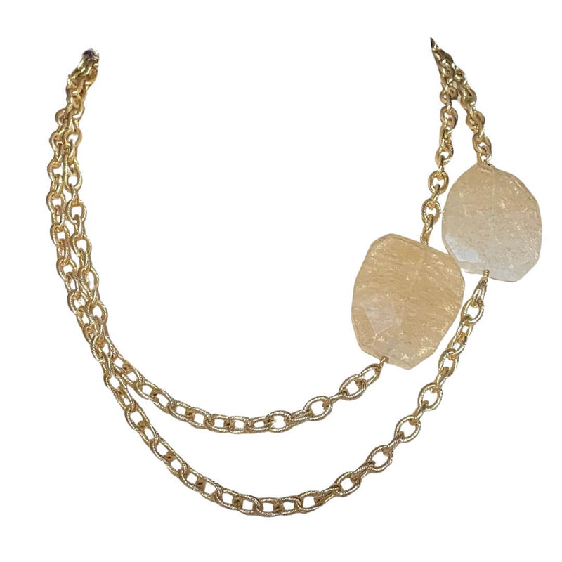 Goldie - Double Quartz Crystal Gold Chain Necklace